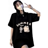 Women's Cute Cat Cartoon Print T-Shirt Kawaii Oversized Graphic Tees Y2K Men's Short Sleeve Tees Grunge Clothes