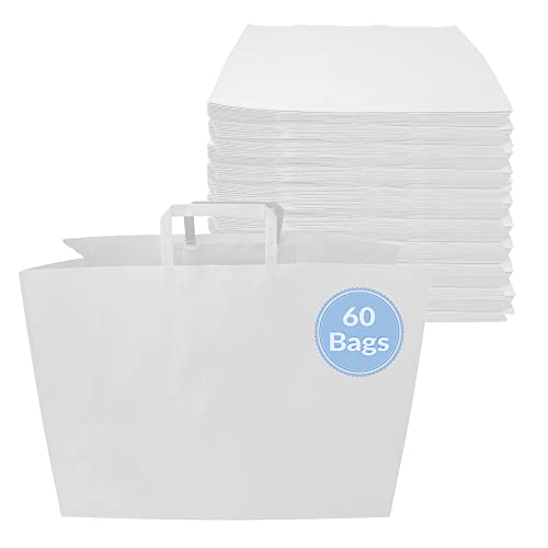Reli. Paper Shopping Bags, White 60 Pcs Large 16x6x12" White