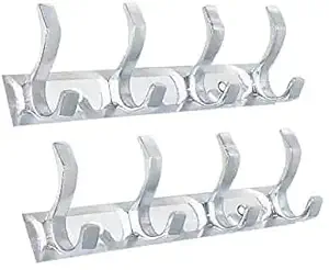 GAIYERA-Pack of 2 Stainless Steel Premium Fescue Dual Edge 4 pin Cloth Hanger. Bathroom Wall Door Hook.Silver crome Hook