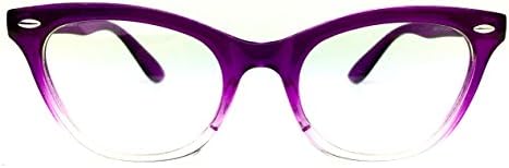 Cat Eye Wayfarer Style Gradient Two Tone Plastic Frame Women Eyeglasses Glasses (Purple Clear, Clear)