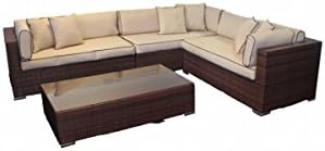 Rattan Modular Day Bed Lefthand Corner Sofa Set Monaco Garden Furniture including Outdoor Covers - Brown