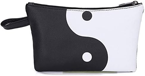 Women's Fashion Leather Panelled Color Zipper Clutch Bag Coin Bag Makeup Pouch