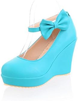 BalaMasa Girls D Ring High-Heels Round-Toe Blue Soft Material Pumps-Shoes - 6.5 B(M) US