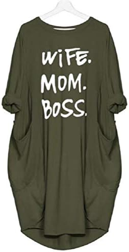 YSSGTT Women Half Sleeve Wife Mom Boss Letters T-Shirt Mother's Day Dress with Pocket