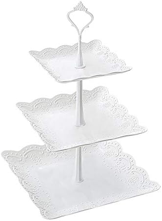 QUUY 3-Tier Cake Stand and Fruit Plate,Plastic Cakes Desserts Fruits Candy Buffet Stand for Wedding &Home&Party Serving Platter&Sweet time(24×24×37cm)