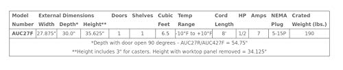 Arctic Air AUC27F 27" Undercounter Freezer - 6.5 cu. ft, Stainless Steel