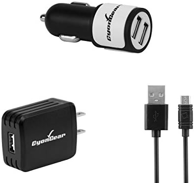 LG V10 / G4 / K7 / Tribute 5 / G Vista 2 - Premium CyonGear High-Powered 10 Watt / 2.1 A (2100 mAh) Dual Port Car Charger, 10W / 2.1 Amp Home Wall Charger with 4ft. Micro USB Cable and Atom LED
