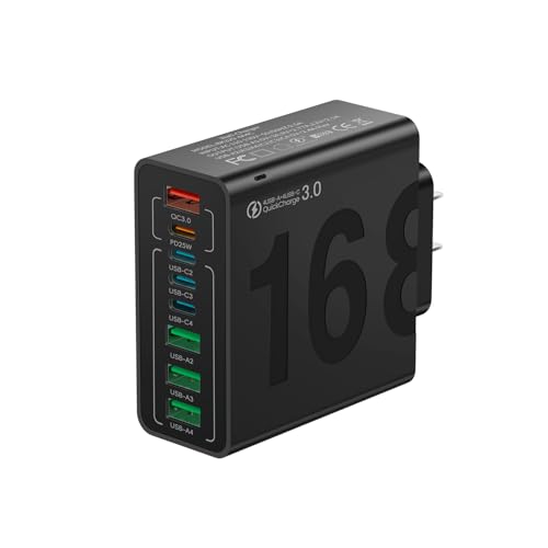 8-Port USB Type-C Fast Charger Block for iPhone & Samsung - Black (1 Piece)