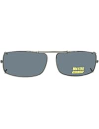 Slim Rectangle NON Polarized Clip On Sunglasses (Pewter-NON Polarized Gray Lens, 58mm Width x 37mm Height)
