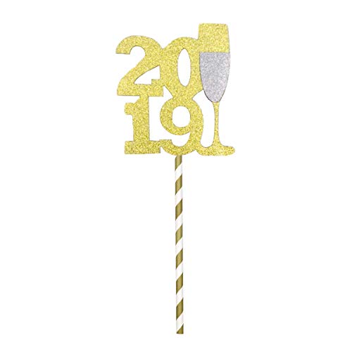 JANOU 2019 Gold Glitter Champagne Glass Cake topper Cupcake Toothpick Cake Decor Wedding Birthday Graduation New Year Party Suppliers