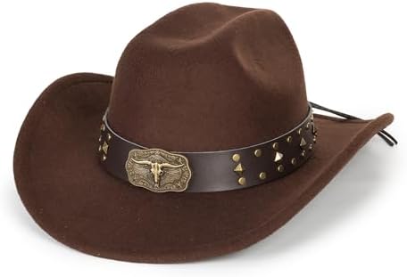 Western Cowboy Hat with Buckle Detailing Wide Brim Unisex Classic Western Felt Cowboy Cowgirl Hat for Women Men Wide  main image 3