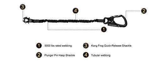 Fusion Tactical 4ft Elastic Bungee Retention Lanyard – Dual Locking Snap Hook, 23kN, Black