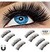 Beatife Natural Fake Magnetic Eyelashes, 3D Three Magnets Ultra Thin Soft, Glamorous, Natural Look, No Glue, Handmade Reusable Eyelashes Fake Lashes Extension (Black) 2 Pair/8Pcs