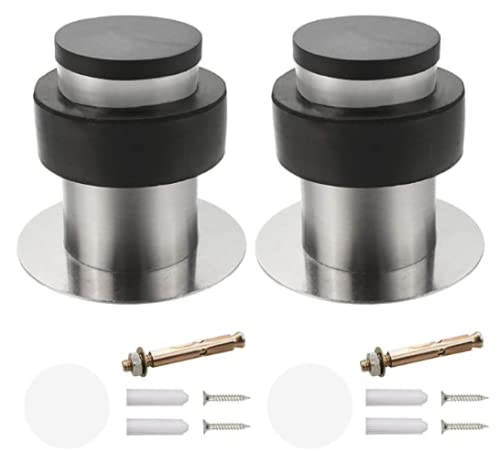 YEYIT 2Pcs Door Stoppers, Wall & Floor Mounted Door Stop with Rubber Sound Dampening Bumper, Self-Adhesive & Drilling Stainless Steel Door Stop with Screws