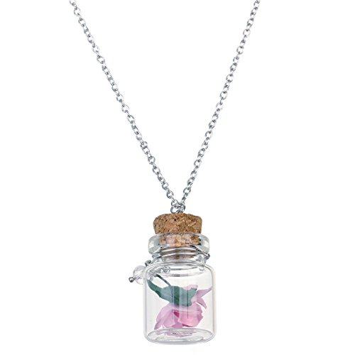 Linsoir beads Rose Flower Glass Bottle Necklace Paper Flower in Glass Vial Bridesmaid Gift