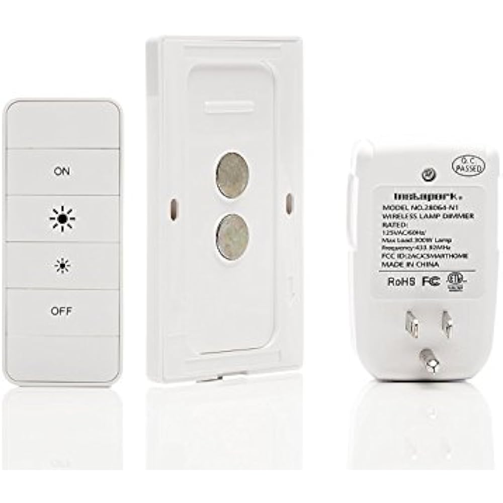 Wireless Remote Electronics PlugIn Lamp Dimmer With Wall Mount & Easy