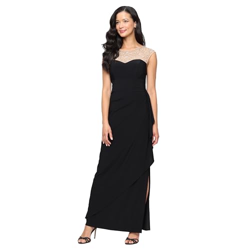 Alex Evenings Women's Long Column Dress with Sweetheart Illusion Neckline