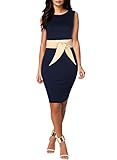 Miusol Women's Scoop Neck Optical Illusion Belt Business Dress