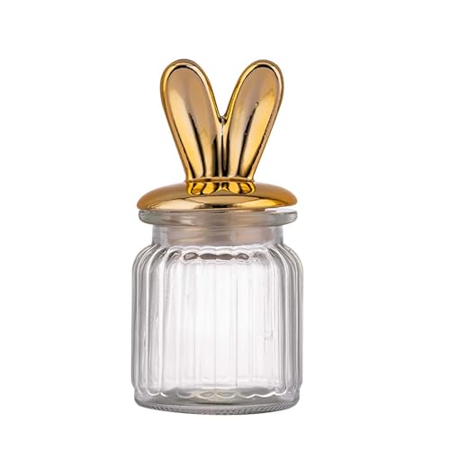Glass Easter Candy Jars with Ceramic Bunny Ear Lids, Easter Decorations,Sealing Bunny Glass Jars Storage for Mini Eggs, Cookies, Sweets,Tray, Table Centerpiece, Kitchen, Home Spring Decor (1PC)