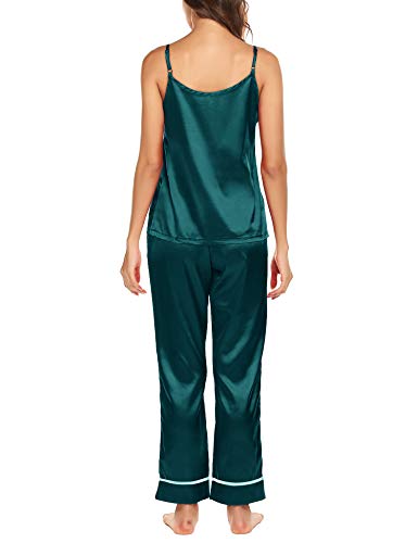 Romanstii Silk Satin Pajamas Sleepwear Set Cami Sexy Loungewear PJ Green S-XXL