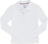 French Toast School Uniform Girls Long Sleeve Polo Interlock with Picot Collar, White, Large (10/12)