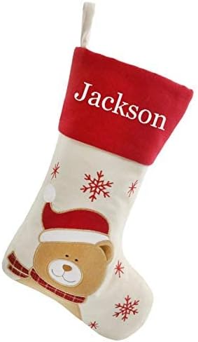 Stockings & Holders - WEWILL 18'' Personalized Christmas Stockings Bear with Embroidery Technology Xmas for Family Kids
