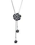 Gexo Tassel Long Chain Sweater Necklace for Women Rhinestone Rose Shape Pendant Necklace Fashion Jewelry Tassel Necklace