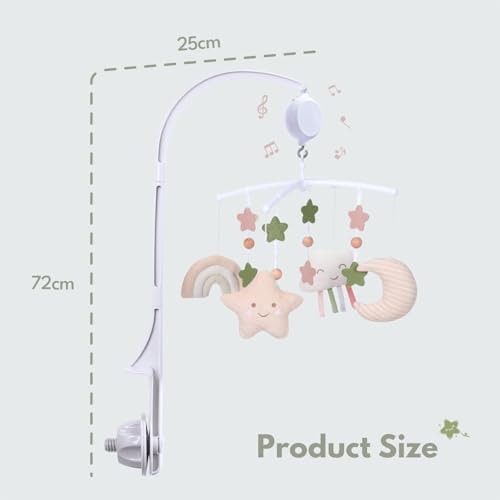 COTTONBEBE Mobile Baby, Baby Music Box with 35 Musics, Adjustable Volume, Easy to Install, Stops Automatically After 30 Minutes, Perfect Gift for Boys and Girls (Rainbow)