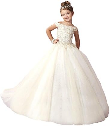 PuTao Little Girl's Appliques Beaded Princess Kids Miss National Pageant Dresses 8 Off-White