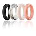 ROQ Silicone Rubber Wedding Ring for Women, Dome Solid Glitter & Metallic, Rubber Wedding Band, 5.5mm Wide 2mm Thick, 4 Pack, Marble White-Black, Marble White-Rose Gold, Black, Rose Gold, Size 10