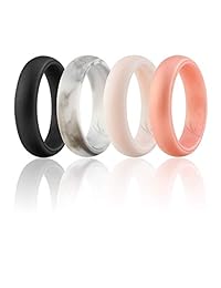 ROQ Silicone Wedding Ring for Women, Affordable Silicone Rubber Wedding Bands, 7 Packs, 4 Pack & Singles - Glitters & Metallic - Rose Gold, Silver, Pink, Black, Blue