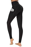 TUNGLUNG High Waist Yoga Pants with Pockets, Tummy Control Yoga Leggings for Women 4 Way Stretch Running Workout Pants Black