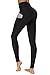 TUNGLUNG High Waist Yoga Pants, Yoga Pants with Pockets Tummy Control Workout Pants 4 Way Stretch Pocket Leggings Black