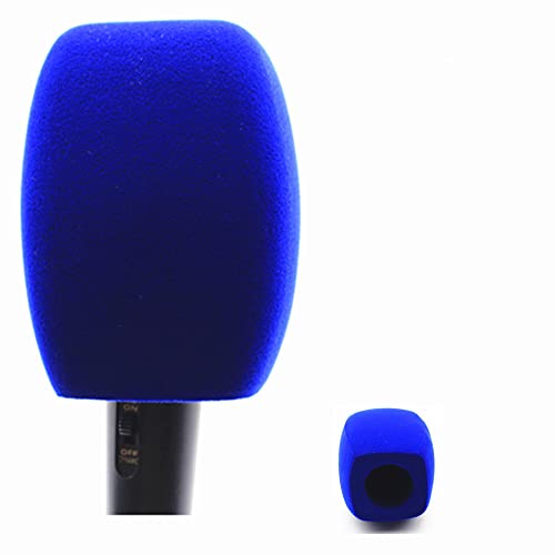 Flocked Mic Foam Windscreens Handhold Mic Foam Covers Windshields for TV Interview Microphones (Square, Blue)