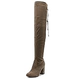 Ollio Women Shoe Drawstring Stretch Faux Suede Over the Knee Stacked Heel Long Boots