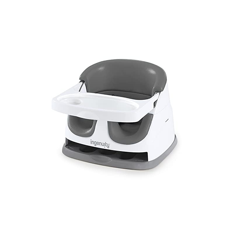 Ingenuity Baby Base 2-in-1 Booster Feeding and Floor Seat with Self-Storing Tray, Slate