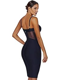 Maketina vestido de cóctel sexy de malla con cuello en V y tirantes para mujer