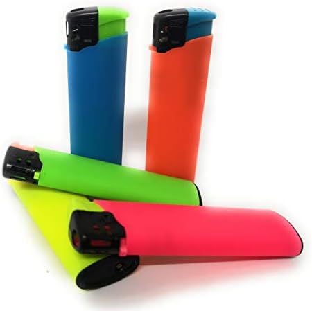 Miqat 5 X PROF NEON COLOURFUL RUBBER ELECTRONIC LIGHTER - free white gift box