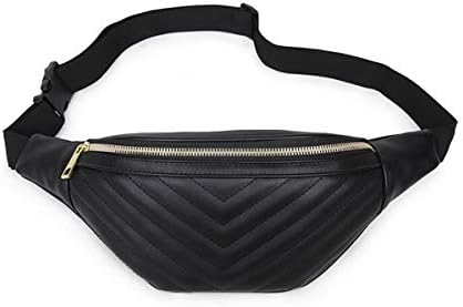 Women Waist Bag Fashion Belt Pack Round Fanny Pack Stylish PU Waist Pouch Adjustable Belt Chain Shoulder Bag (fanny pack for Black 5)
