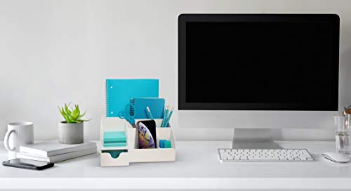 Office Desk Organizer, Acrylic, with Drawer, 9 Compartments, All in One Office Supplies and Cool Desk Accessories Organizer, Pen Holder, Enhance Your Office Decor with This Desktop (White)