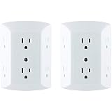 GE 6 Outlet Wall Plug Adapter Power Strip 2 Pack, Extra Wide Spaced Outlets, Power Adapter, 3 Prong, Multi Outlet Wall Charger, Quick & Easy Install, White, 40222