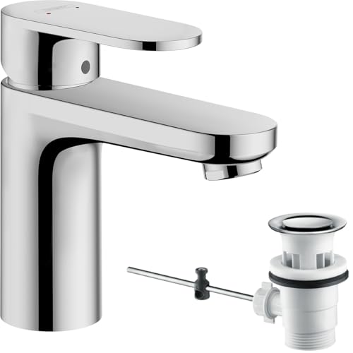 hansgrohe Vernis Blend - Waschtischarmatur mit Zugstangen-Ablauf, Wasserhahn Bad mit Auslauf Höhe 100 mm, Mischbatterie Waschbecken wassersparend (Eco