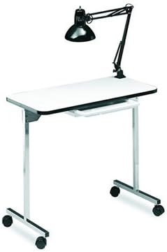 Salon Tuff (White) ManiGo Portable Folding Manicure Table w/ Light & Drawer + Free Cape Co. Apron ($20 value)