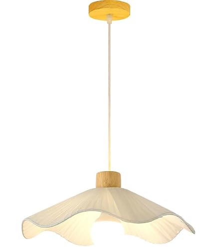 Zouuxn Vintage Pendant Light, Cream Fabric Scalloped Shade Hanging