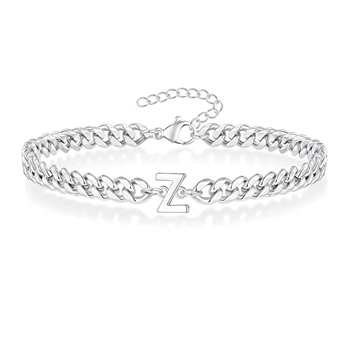 Mens Initial Silver Bracelet, Silver Chain Bracelet