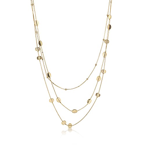 14k Gold Plated 3-Strand Matte & Shiny Bead Necklace- 30 IN + 3 IN