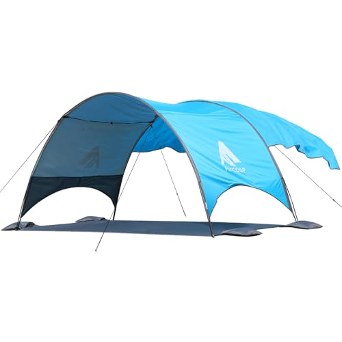 Beach Shelter with UV Protection UPF 50+ - Portable Beach Canopy & Sun Protection for Beach, 360° Ventilation, 4 Sandbags, Double Pockets, Pegs & Ropes (270 x 165 x 158 cm + 190 x 250 cm)