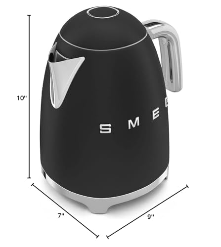 SMEG Hervidor de agua eléctrico estilo retro de los años 50 con apagado automático, base extraíble e indicador de agua, KLF03BLMUS, negro mate
