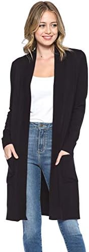 Urban Look Women's Long Sleeve Classic Open Front Knit Long Cardigan