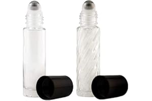 Caribbean Coastal Delights 2 Roll-on Refillable Glass Perfume Bottle Purse or Travel Size. Plain & Swirl 1/3oz .33 Fl. oz. 10ml.